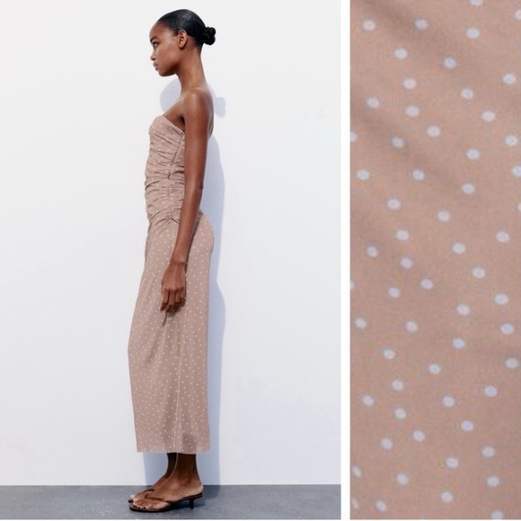 Zara Strapless Tan Polka Dot Dress - Picture 4 of 5